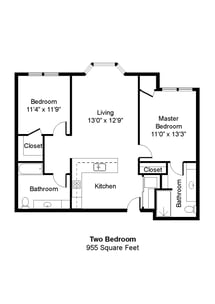 Alder_519 - 2 Bedroom 2 Bath Floor Plan - 955 sq ft